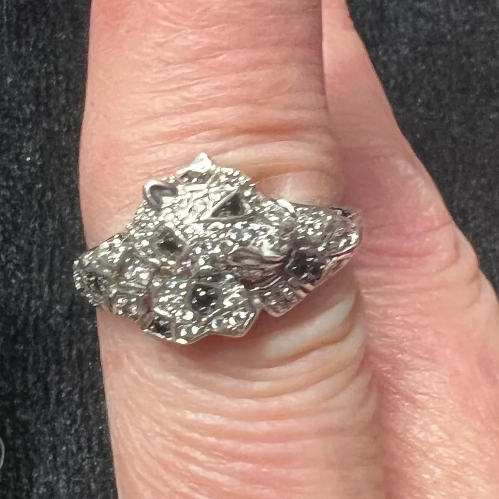 🖤BEAUTIFUL STERLING SILVER 925 LEOPARD CZ RING SZ 7🖤